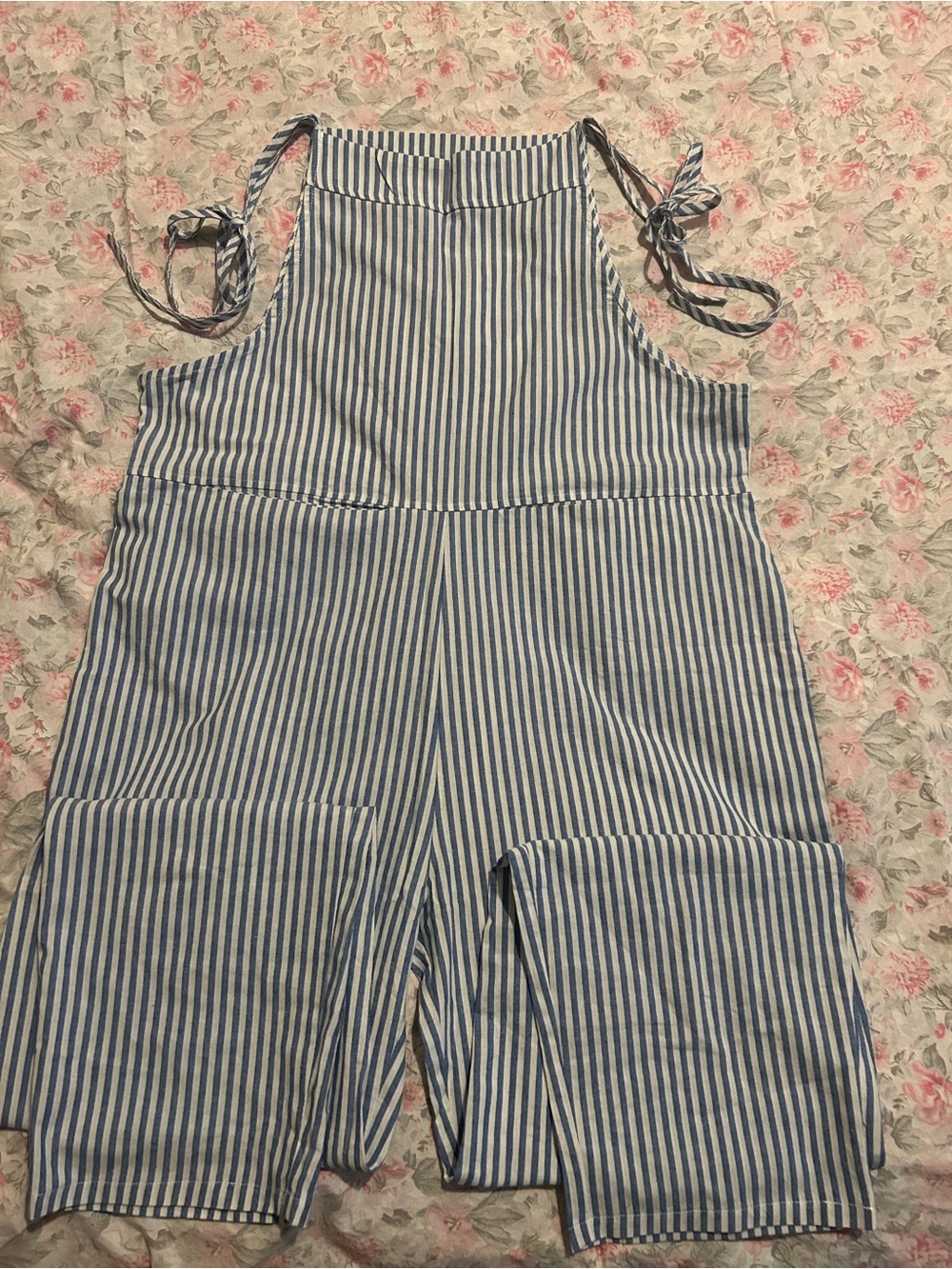 Blue and White Striped Tie-Shoulder Jumpsuit